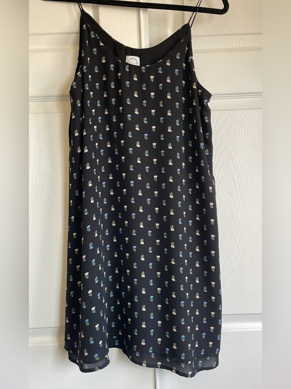 Blue Rain Navy blue A-Line Dress with Blue and Cream Floral Print